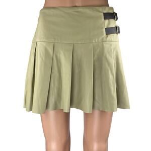 WeWoreWhat Cream Green Faux Vegan Leather Pleated Mini Tennis A-Line Skirt Sz M